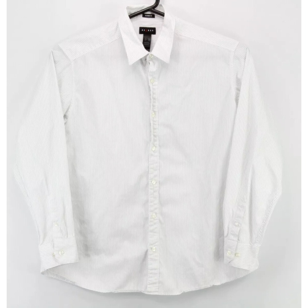 Axcess Mens XXL Classic Fit Long Sleeve Button Front‎ Striped Cotton Shirt White